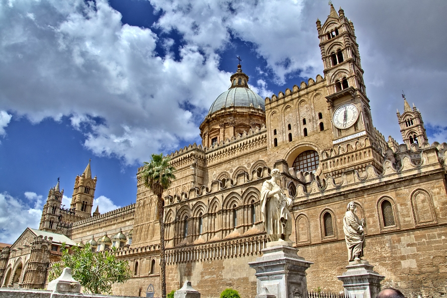 Historic Palermo Cathedral in Sicily under a bright sky, perfect for exploring while staying in Sicily luxury villas.